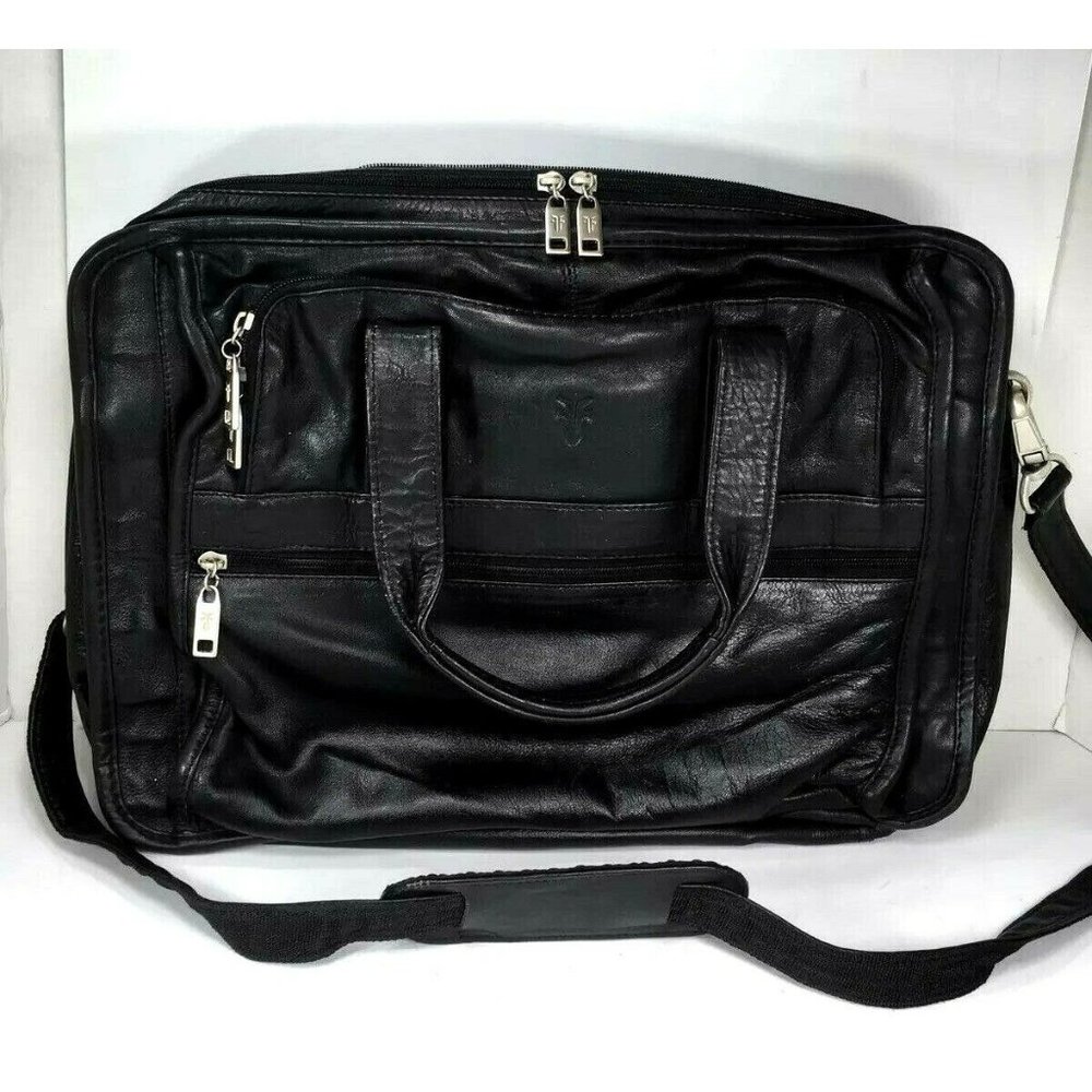 Frye Black Leather Multi Compartment Laptop Briefcase Bag